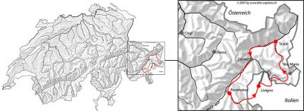 Zweiländertour - Rundtour: Pontresina - Pontresina, Karte