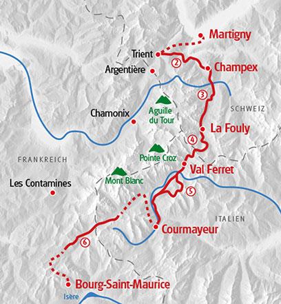 Karte: Tour Mont Blanc Ost