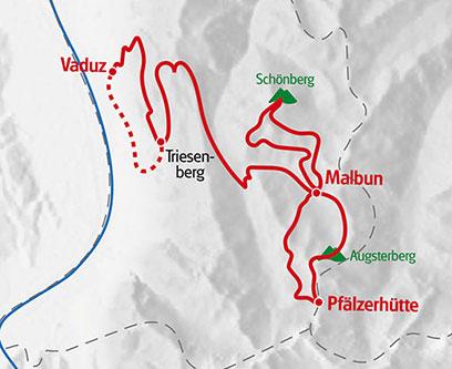 Karte: Wandern: Liechtenstein Hotelvariante
