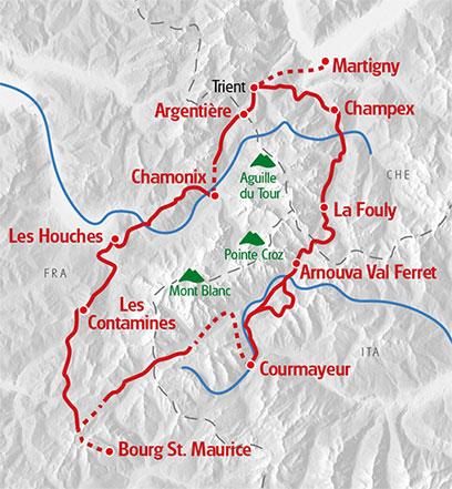 Karte: Mont Blanc Rundtour