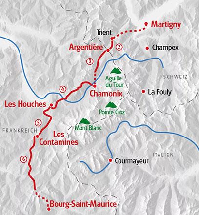 Karte: Tour Mont Blanc West